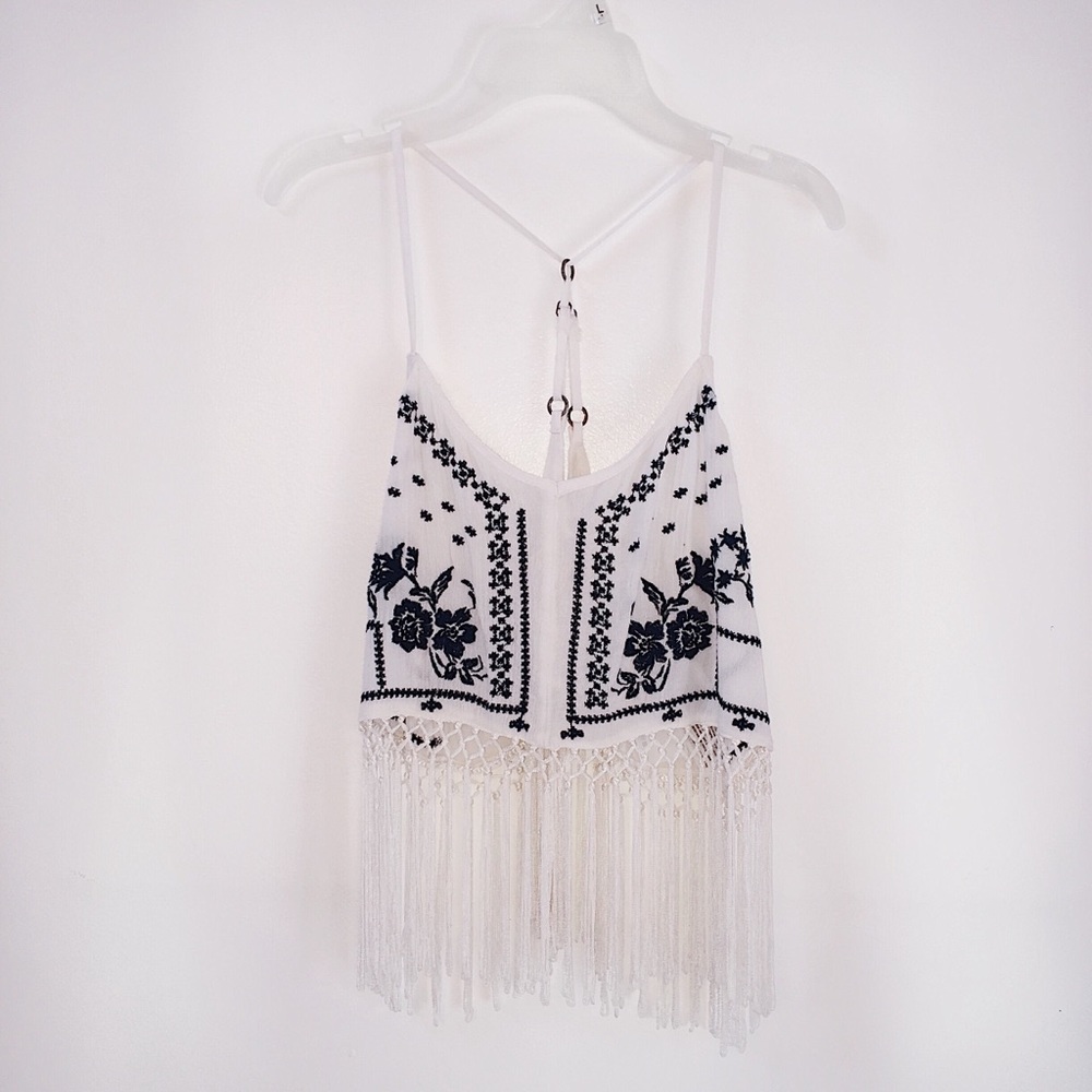 Hollister | Floral Embroidered Fringe Crop Top